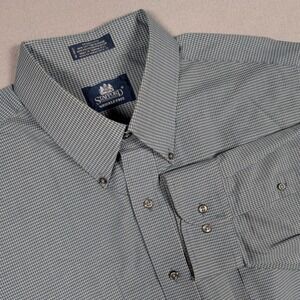 Stafford Dress Shirt Mens 18 34/35 Blue Micro Check Wrinkle Free Button Down Vtg